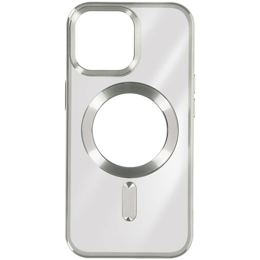 Cover Magsafe Per Iphone 15 Pro Max Silicone Bordo Cromato Argento - Foto 1