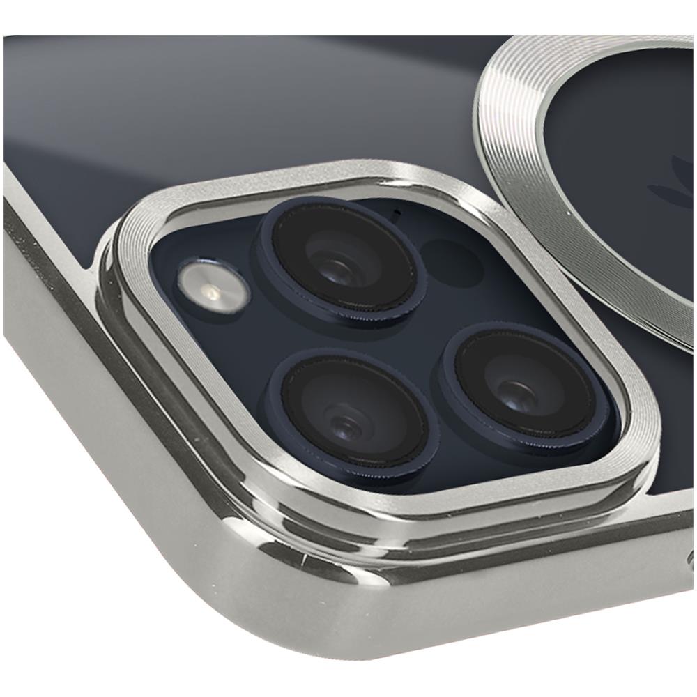 Cover Magsafe Per Iphone 15 Pro Max Silicone Bordo Cromato Argento - Foto 5