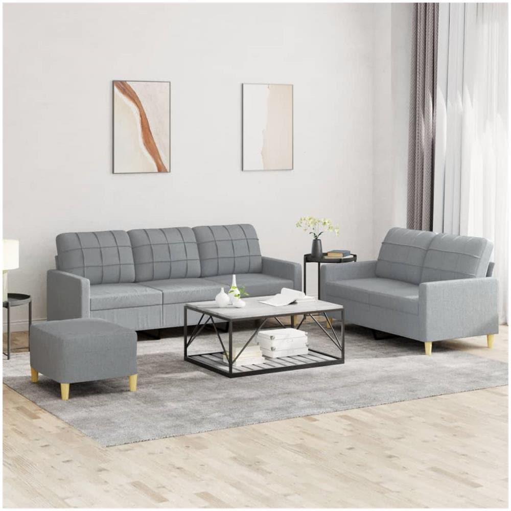 Set Di Divani 3 Pz Con Cuscini Grigio Chiaro In Tessuto - Foto 1