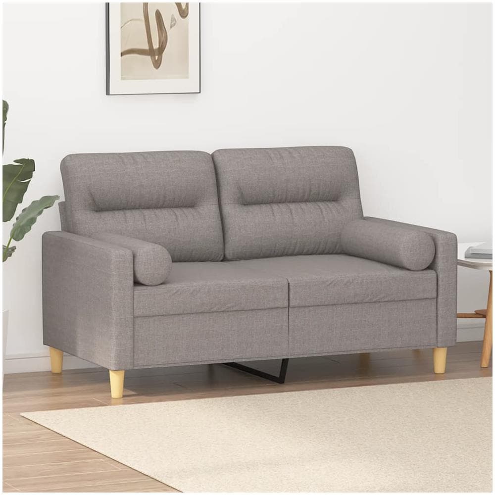 Divano A 2 Posti Con Cuscini Tortora 120 Cm In Tessuto - Foto 1