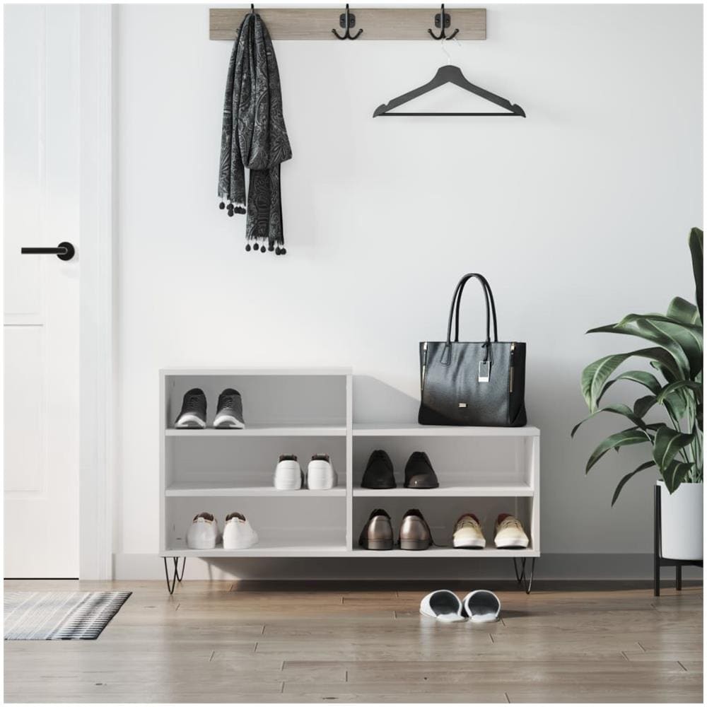 Scarpiera Bianco Lucido 102x36x60 Cm In Legno Multistrato - Foto 1