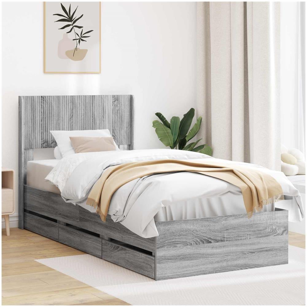Struttura del letto con stoccaggio e testata Grigio Sonoma - Foto 1