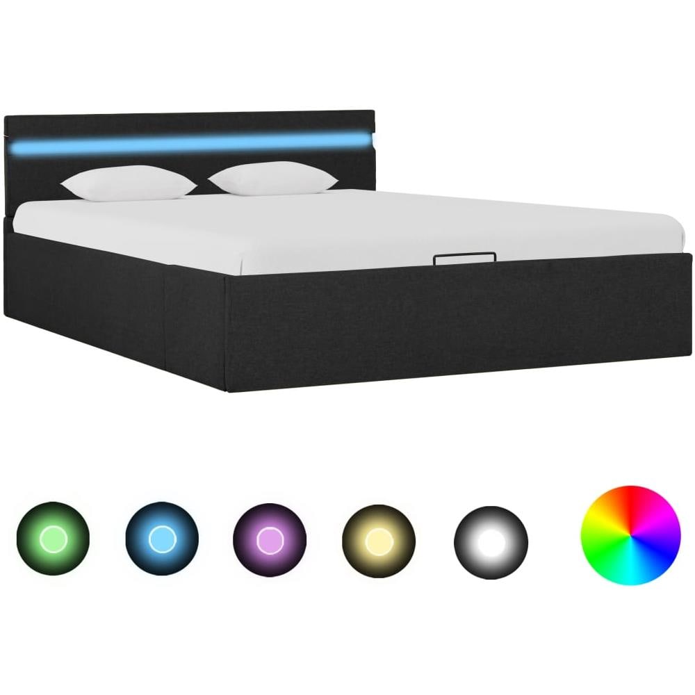 Letto Idraulico Contenitore Led Grigio Scuro Tessuto 120x200cm - Foto 1