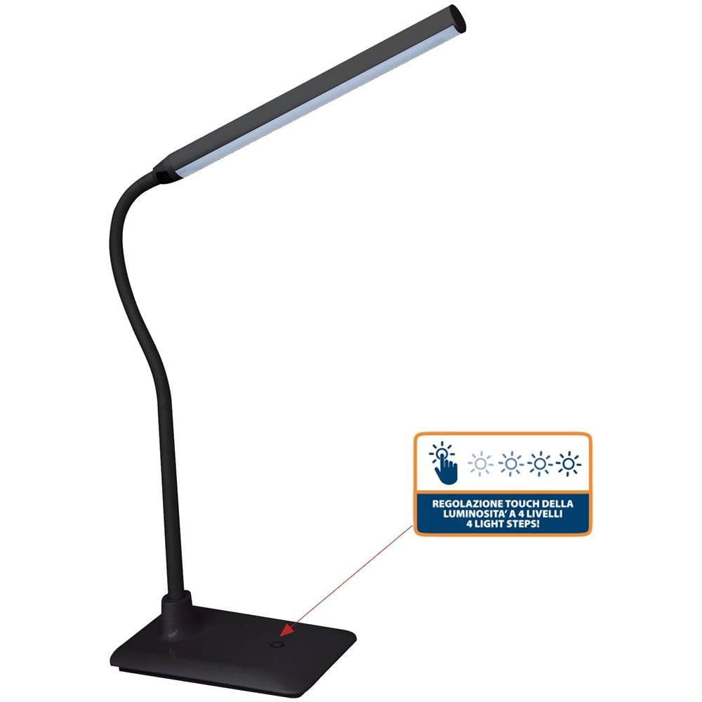 Lampada Da Scrivania Led 6w Interruttore Touch Slim Nero - Foto 2