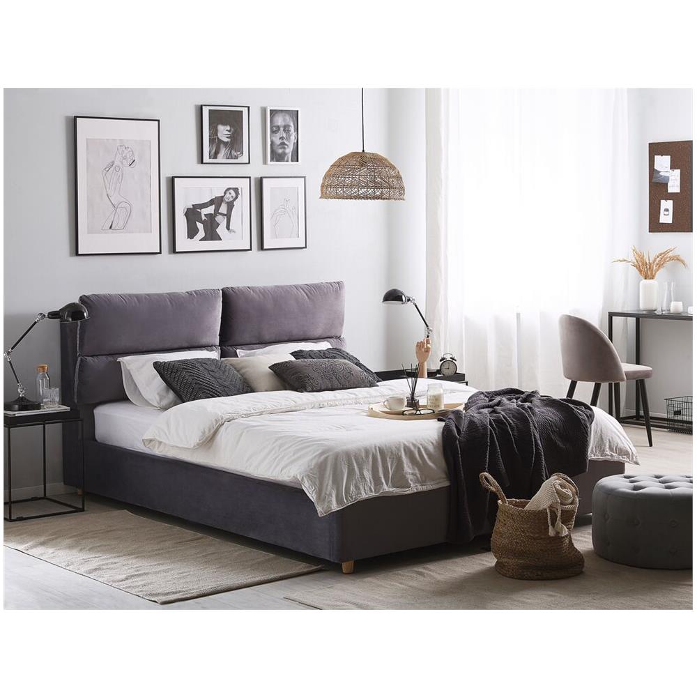 Letto In Velluto Grigio Con Contenitore 180x200 Cm Batilly - Foto 2