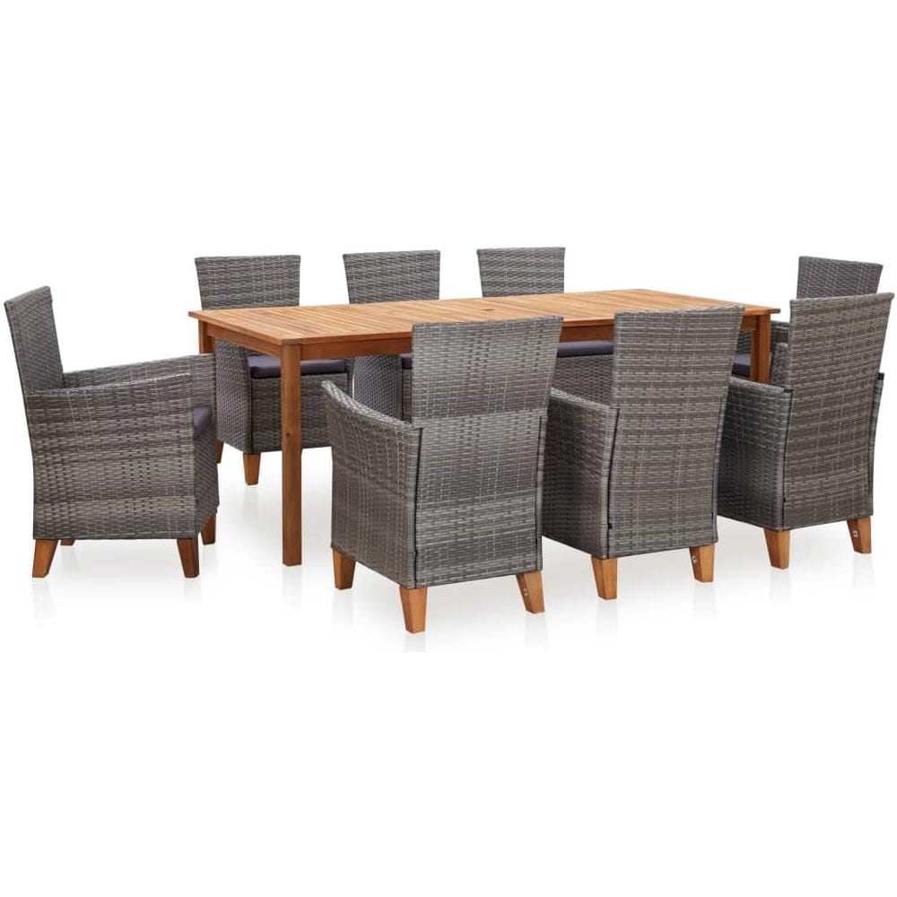 Set Pranzo da Giardino 9 pz Polyrattan e Legno d'Acacia Grigio - Foto 1