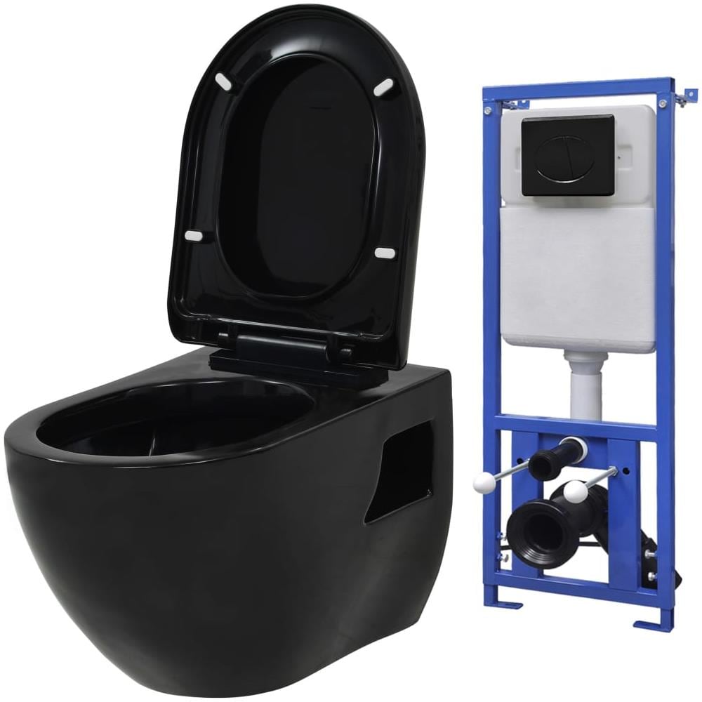 Wc A Muro Con Sciacquone Nascosto In Ceramica Nera - Foto 1