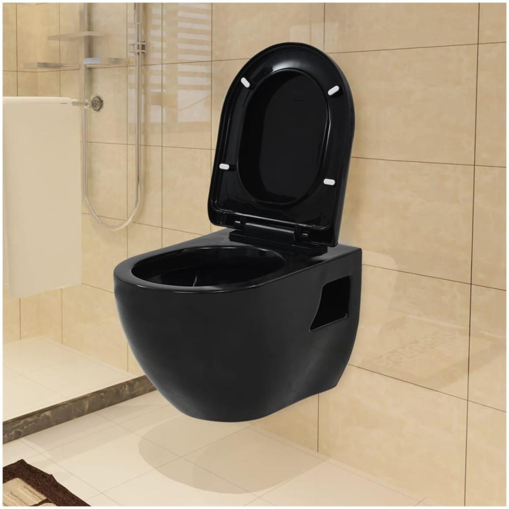Wc A Muro Con Sciacquone Nascosto In Ceramica Nera - Foto 2