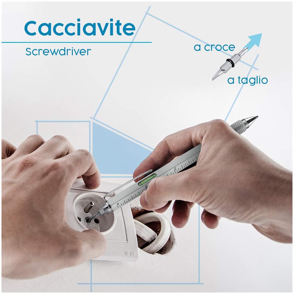 Pitagora Smart Pen Silver, Penna Multitool Professionale Innovativa 9 In 1, Penna A Sfera X3, Righello Cacciavite, livella E Pen Touch, regalo Originale Utile Per Uomo Festa Del Papà, gadget Tecnologico Ufficio - Foto 5