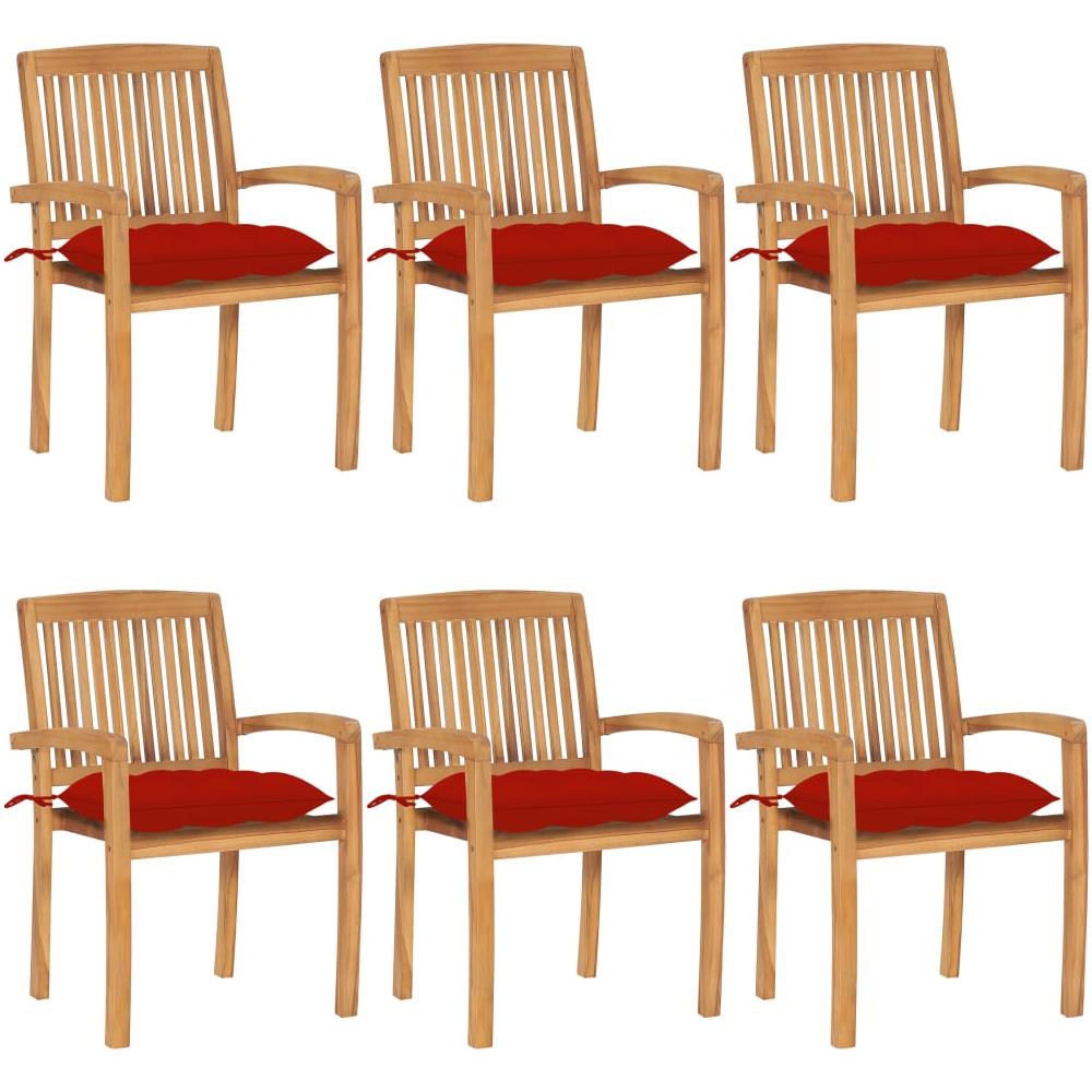 Sedie da Giardino Impilabili con Cuscini 6 pz Massello di Teak - Foto 1