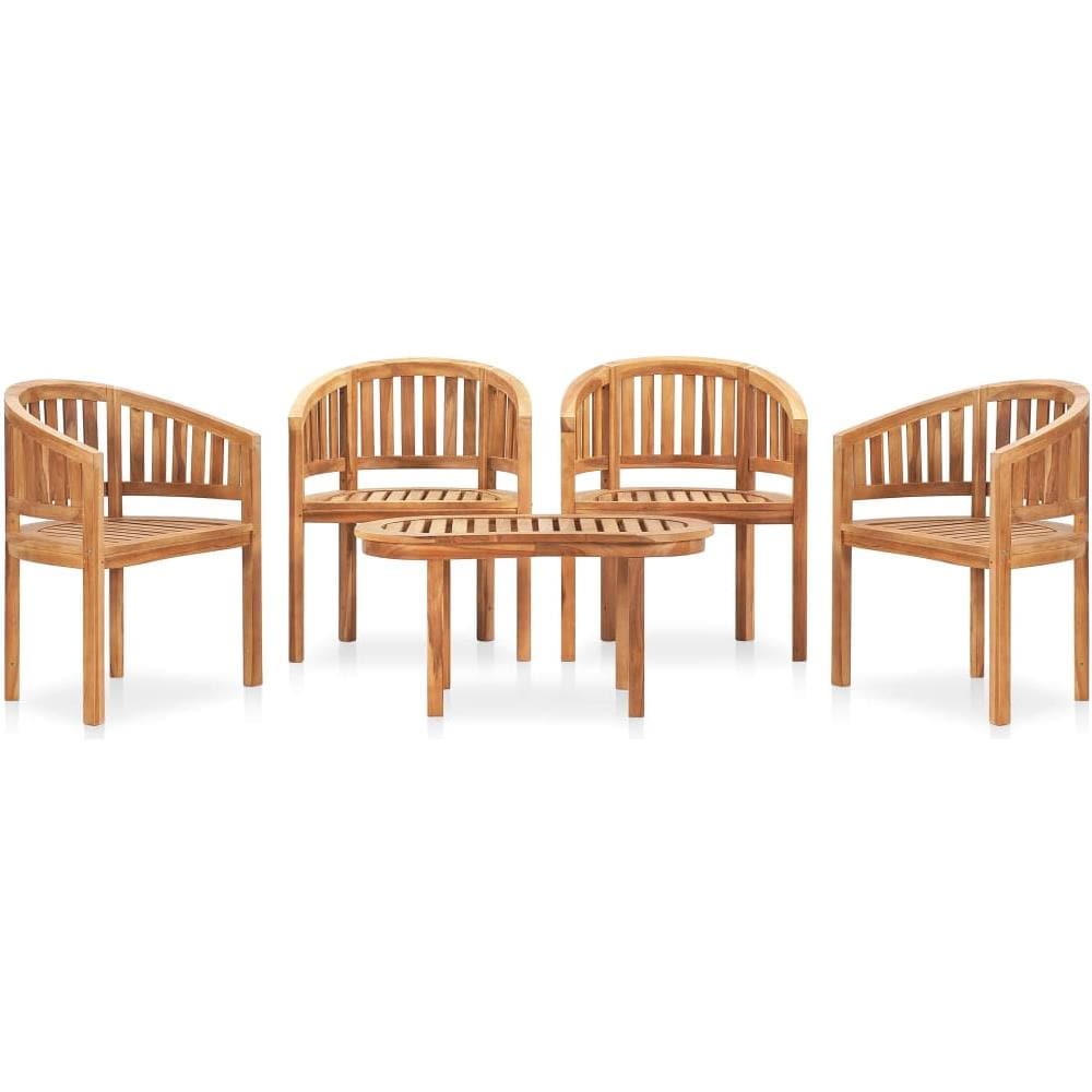 Set Salotto Da Giardino 5 Pz Design Curvo In Massello Di Teak - Foto 1