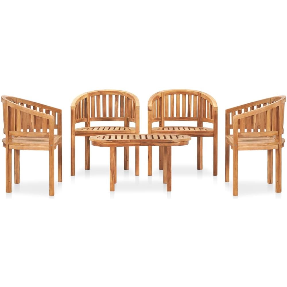 Set Salotto Da Giardino 5 Pz Design Curvo In Massello Di Teak - Foto 2