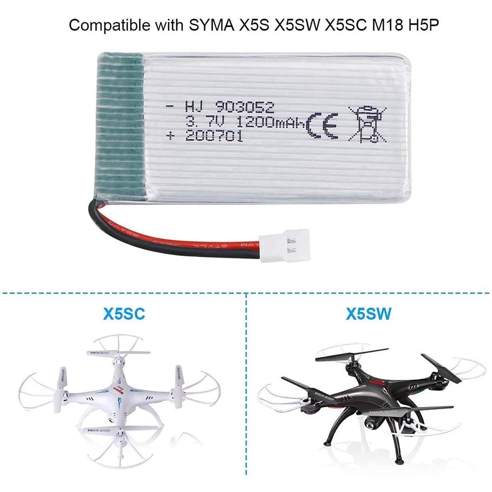 1 Pezzo Batteria Lipo Ricaricabile (3.7v, 1200mah Lipo) Per Rc Droni Quadricotteri Syma X5sc X5sw - Foto 2