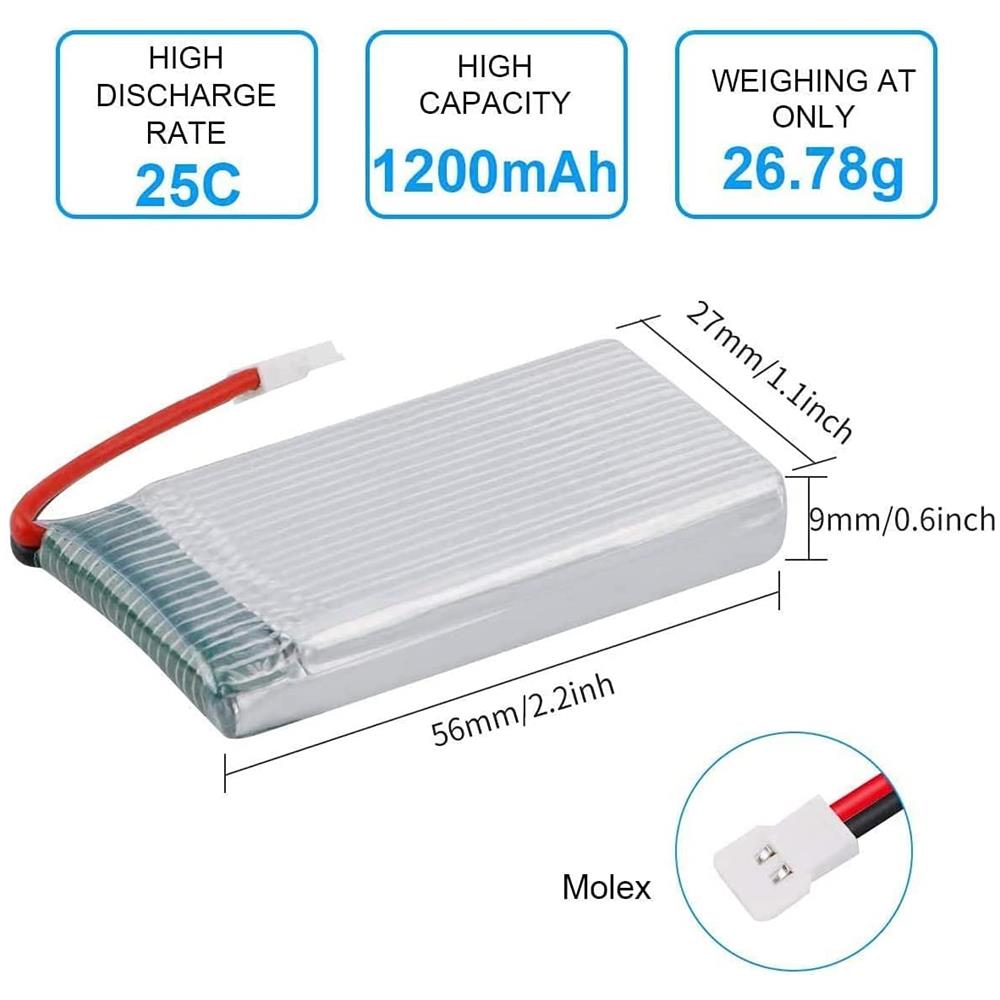 1 Pezzo Batteria Lipo Ricaricabile (3.7v, 1200mah Lipo) Per Rc Droni Quadricotteri Syma X5sc X5sw - Foto 3