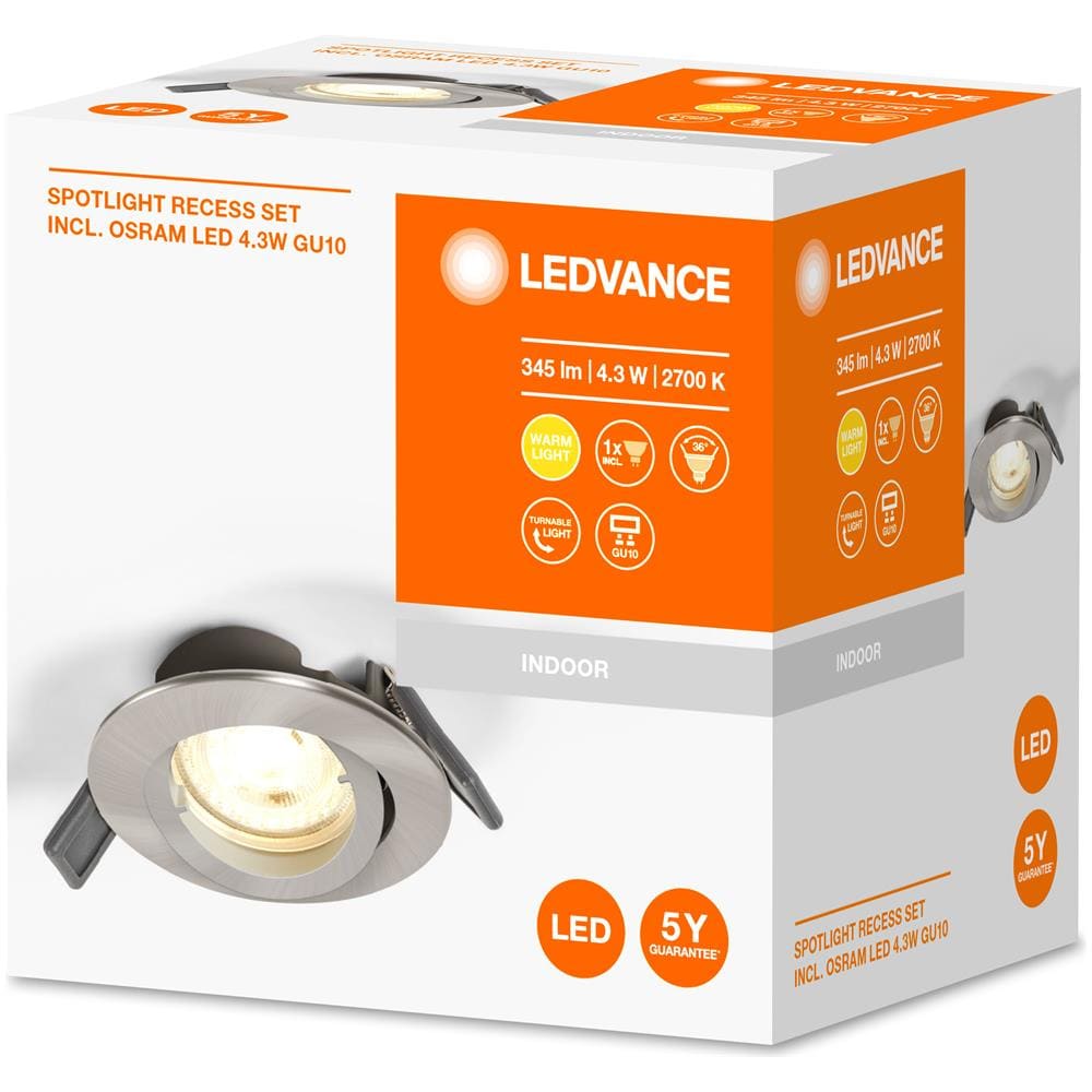Ledvance Illuminazione Daccento: Per Soffitto, Gu10, Recess Downlight Twistlock Gu10 / 4,30 W, 220…240 V, Ampiezza Fascio Luminoso: 36, Warm White, 2700 K, Materiale Del Corpo: Aluminum, Ip20 - Foto 2