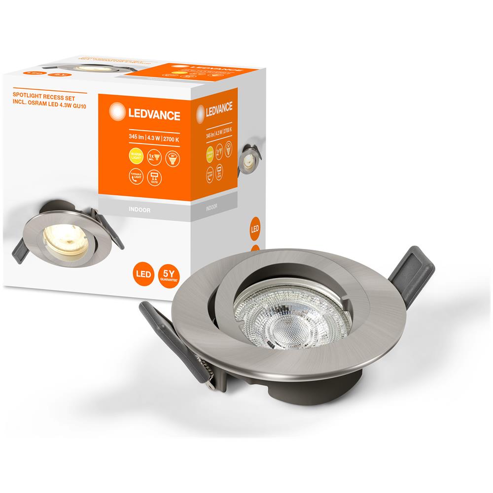 Ledvance Illuminazione Daccento: Per Soffitto, Gu10, Recess Downlight Twistlock Gu10 / 4,30 W, 220…240 V, Ampiezza Fascio Luminoso: 36, Warm White, 2700 K, Materiale Del Corpo: Aluminum, Ip20 - Foto 3