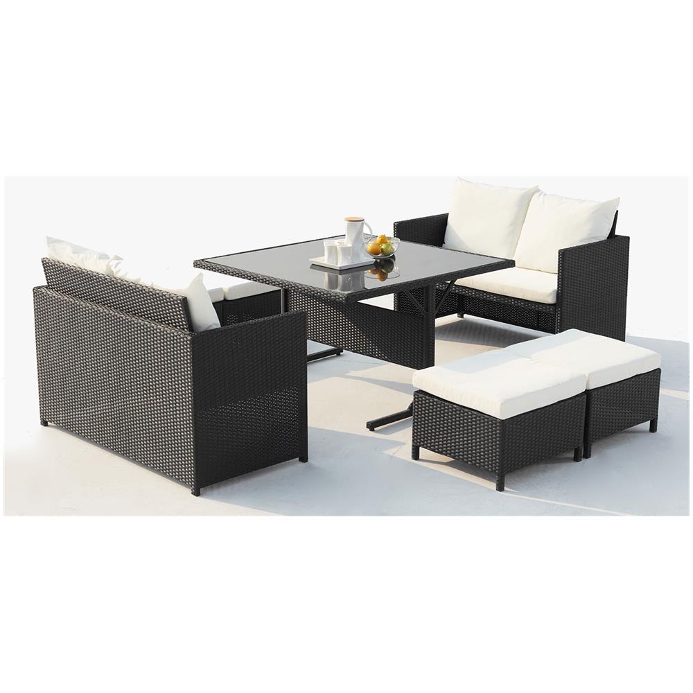 Salotto Da Giardino A Incasso 8 Posti Resina Intrecciata Nero/bianco Nouméa - Foto 2