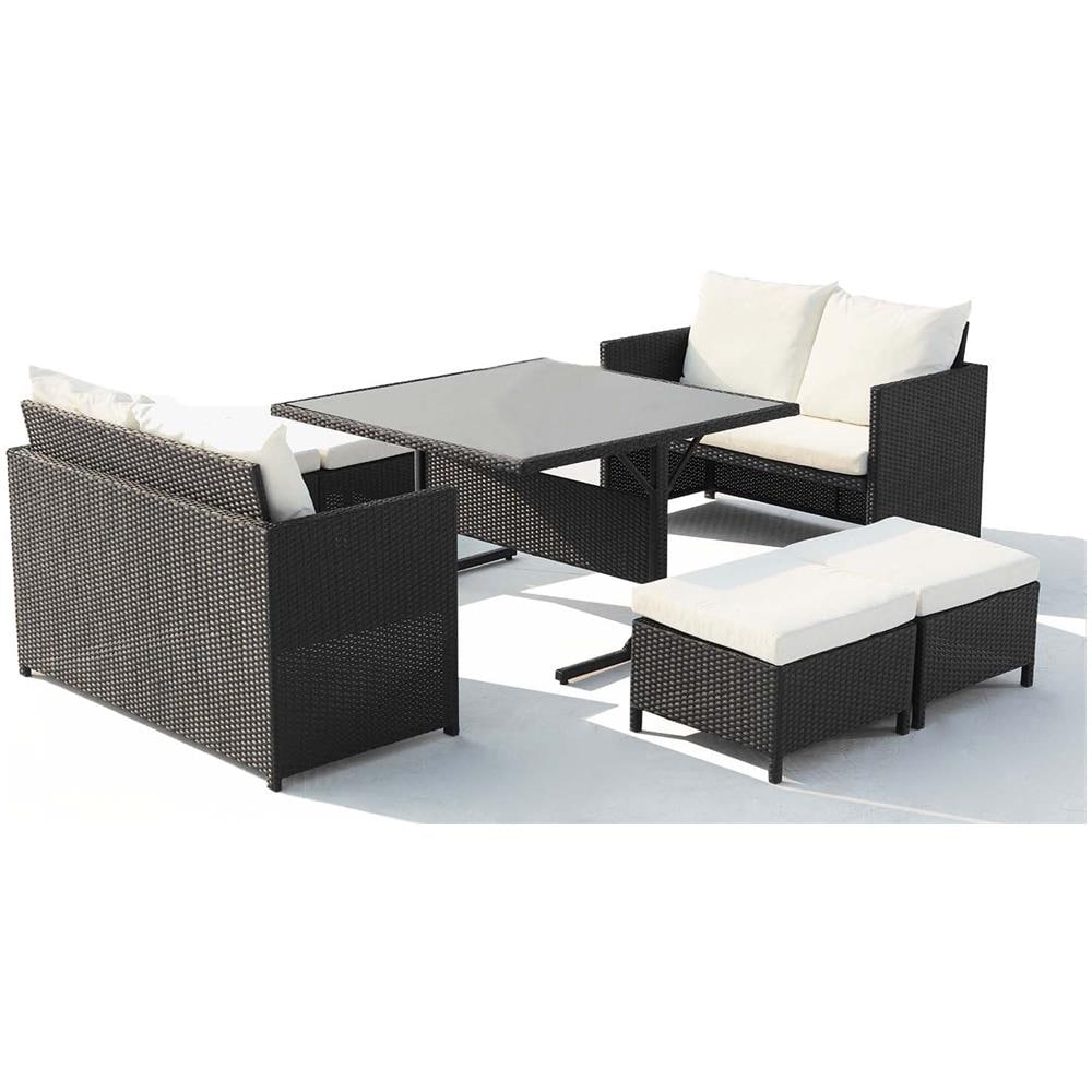 Salotto Da Giardino A Incasso 8 Posti Resina Intrecciata Nero/bianco Nouméa - Foto 1