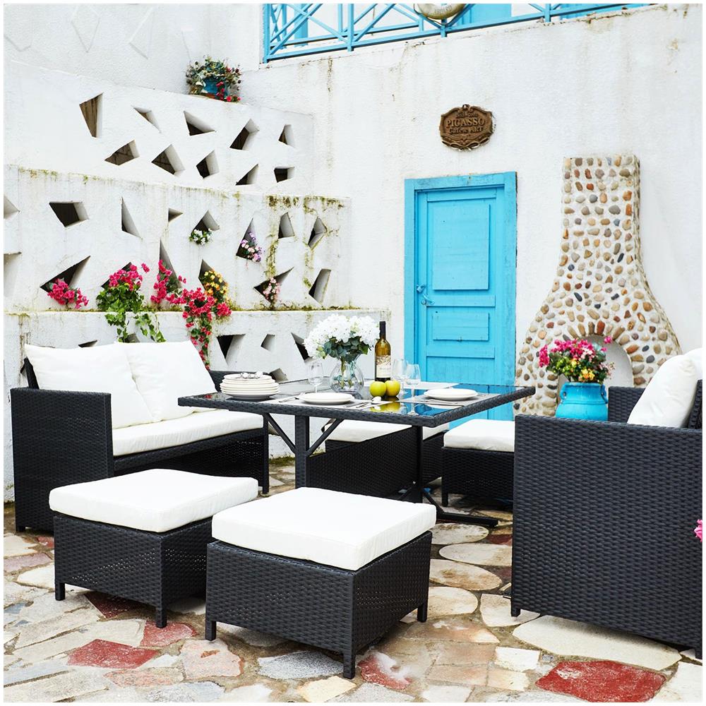 Salotto Da Giardino A Incasso 8 Posti Resina Intrecciata Nero/bianco Nouméa - Foto 8