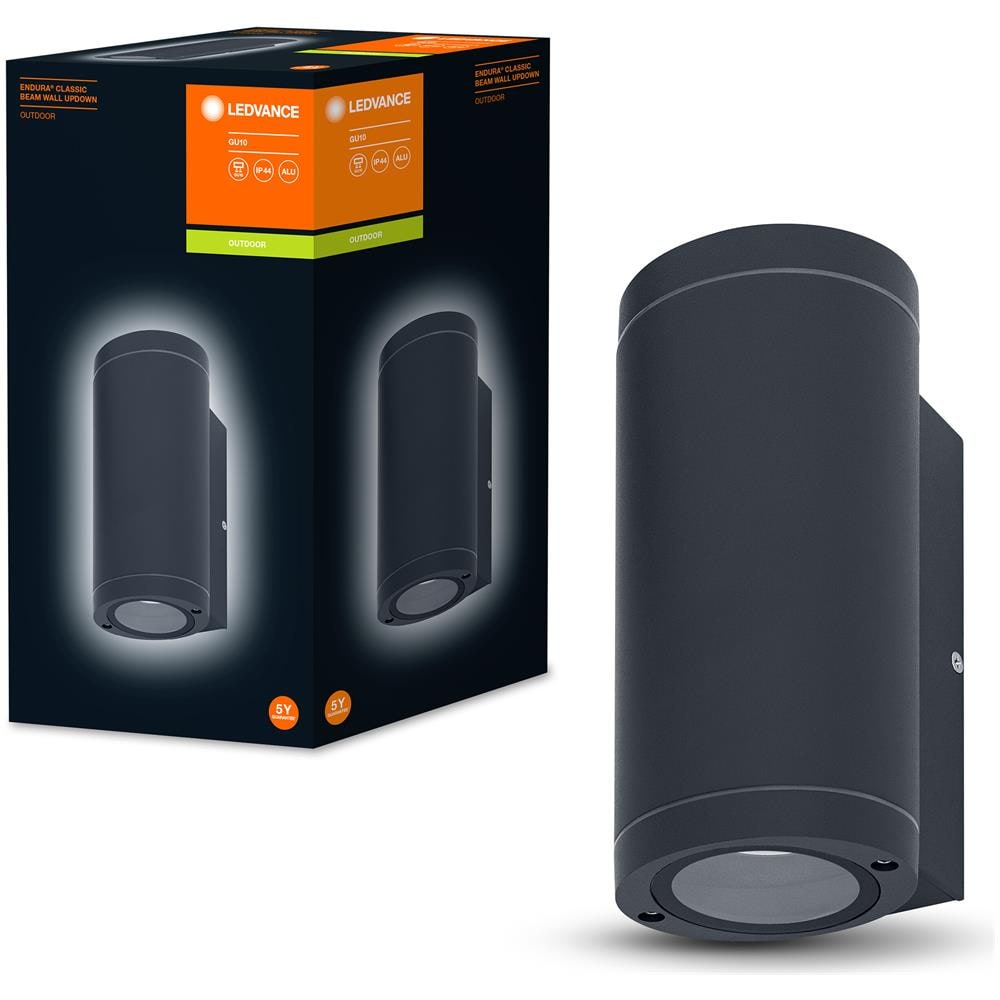 Lampada Da Parete A Led Di Ledvance Per 2x Lampadine Gu10, Luce Di Design Per Esterni, Per Illuminazione Indiretta A 2 Lati, Realizzata In Alluminio Di Alta Qualità In Grigio Scuro, Aggiornamento Della Parete Del Fascio Di Endura Gu10 - Foto 3