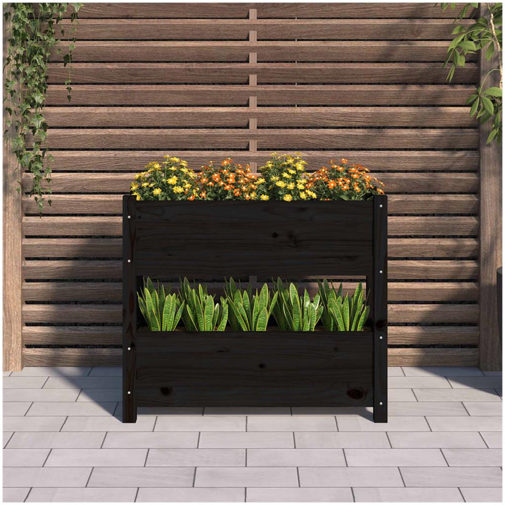 Fioriera Nera 77x25x66 Cm In Legno Massello Di Pino - Foto 2