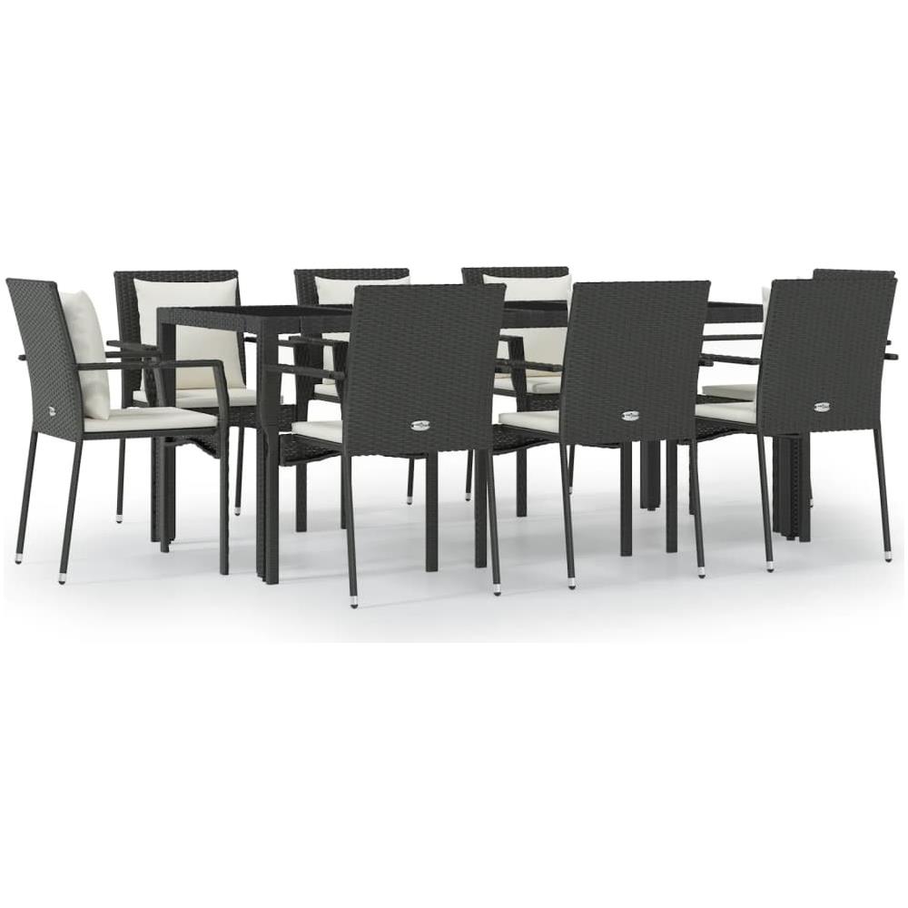 Set Da Pranzo Da Giardino 9 Pz Con Cuscini Nero In Polyrattan - Foto 2