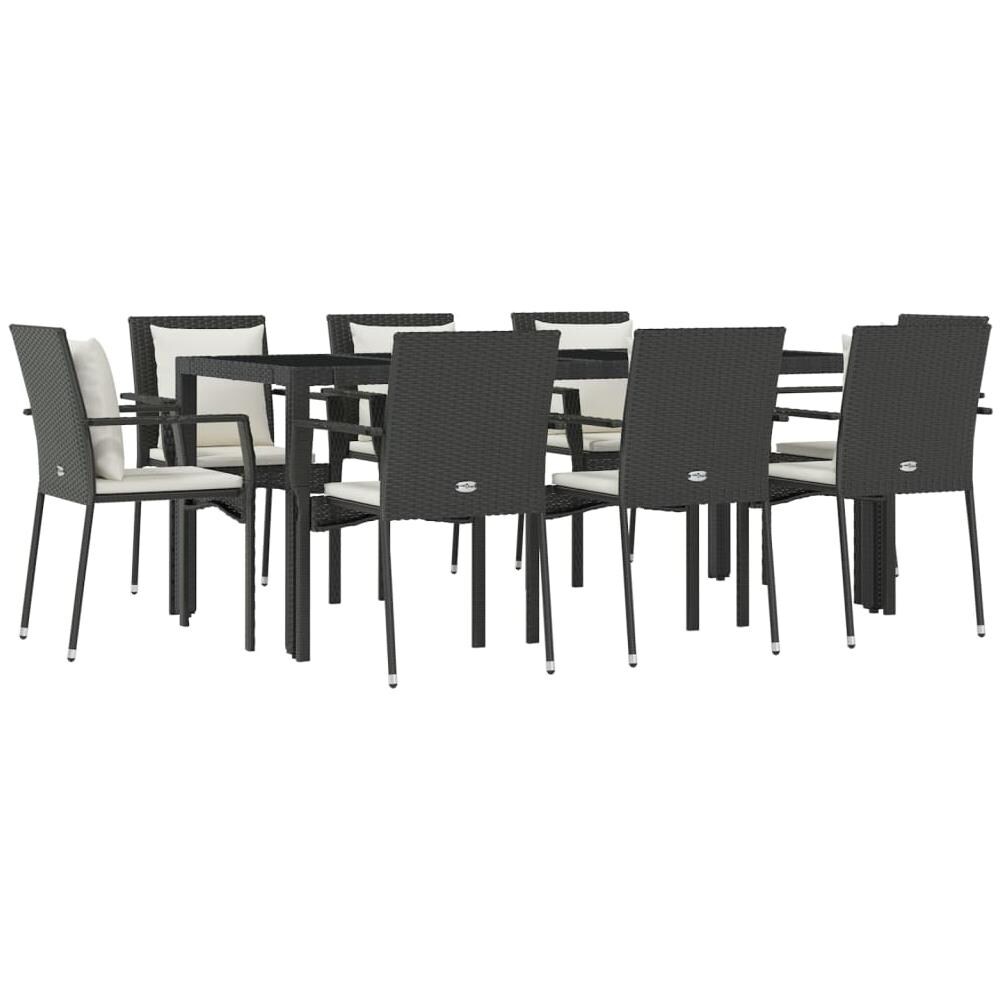 Set Da Pranzo Da Giardino 9 Pz Con Cuscini Nero In Polyrattan - Foto 3