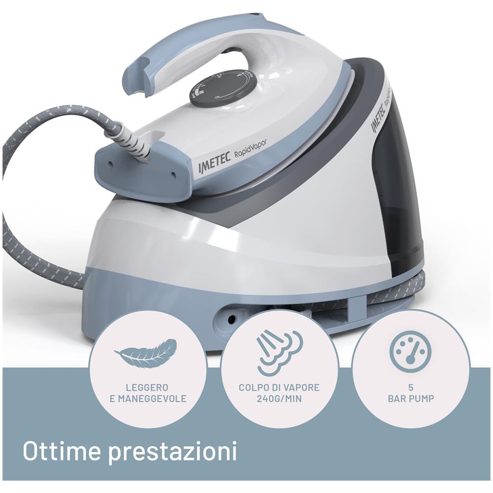 Ferro da Stiro a Secco e a Vapore Rapidvapor Capacità 1.2 Litri Potenza 2400 Watt Colore Blu/ Grigio - Foto 6