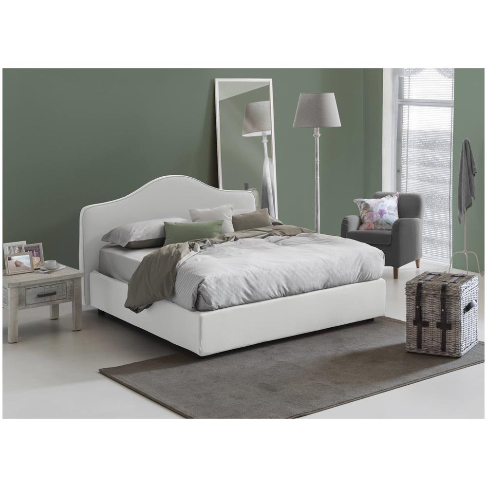 Letto Matrimoniale Mirta, Letto Contenitore Con Rivestimento In Tessuto, 100% Made In Italy, Apertura Frontale, Con Materasso Cm 160x200 Incluso, Bianco - Foto 1