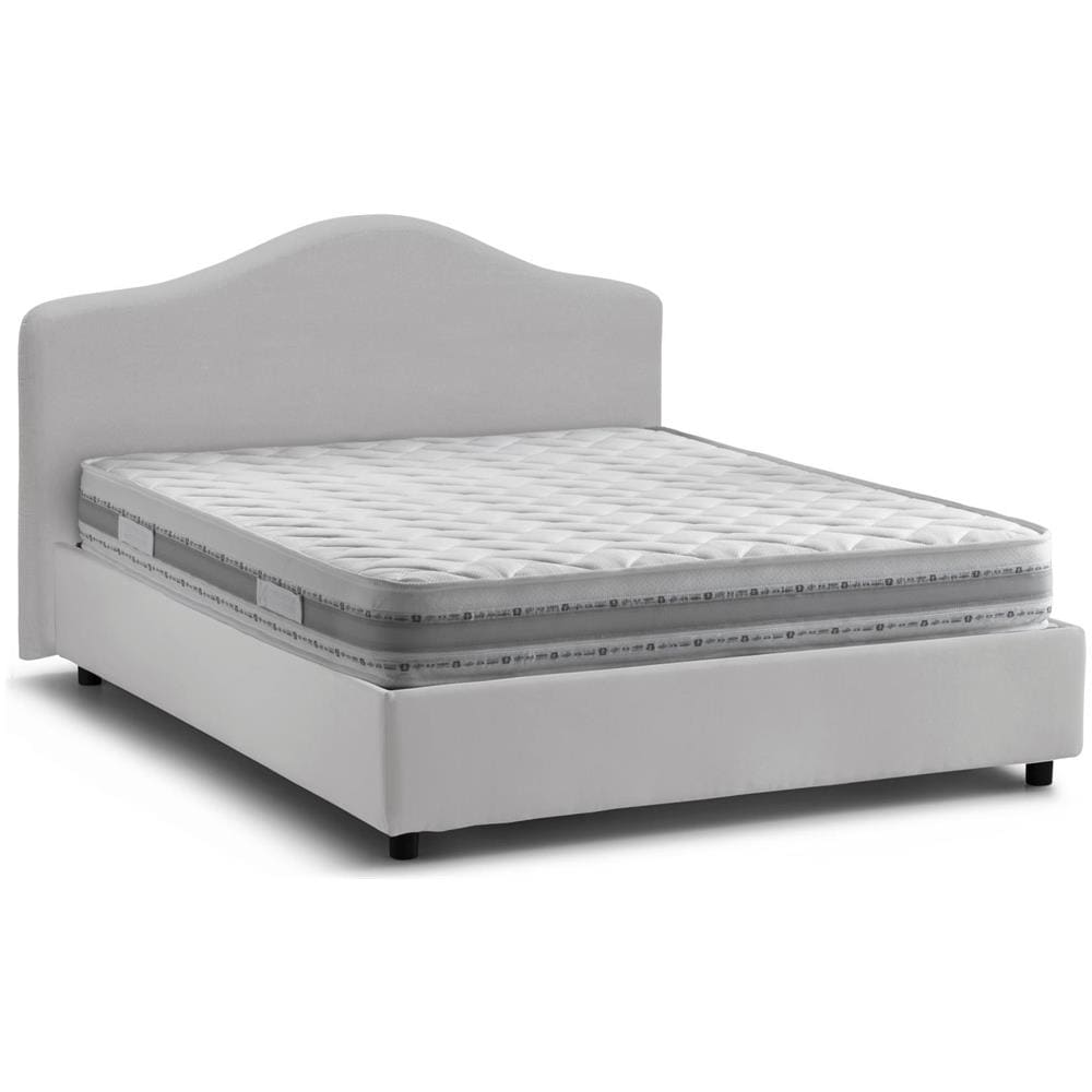 Letto Matrimoniale Mirta, Letto Contenitore Con Rivestimento In Tessuto, 100% Made In Italy, Apertura Frontale, Con Materasso Cm 160x200 Incluso, Bianco - Foto 2