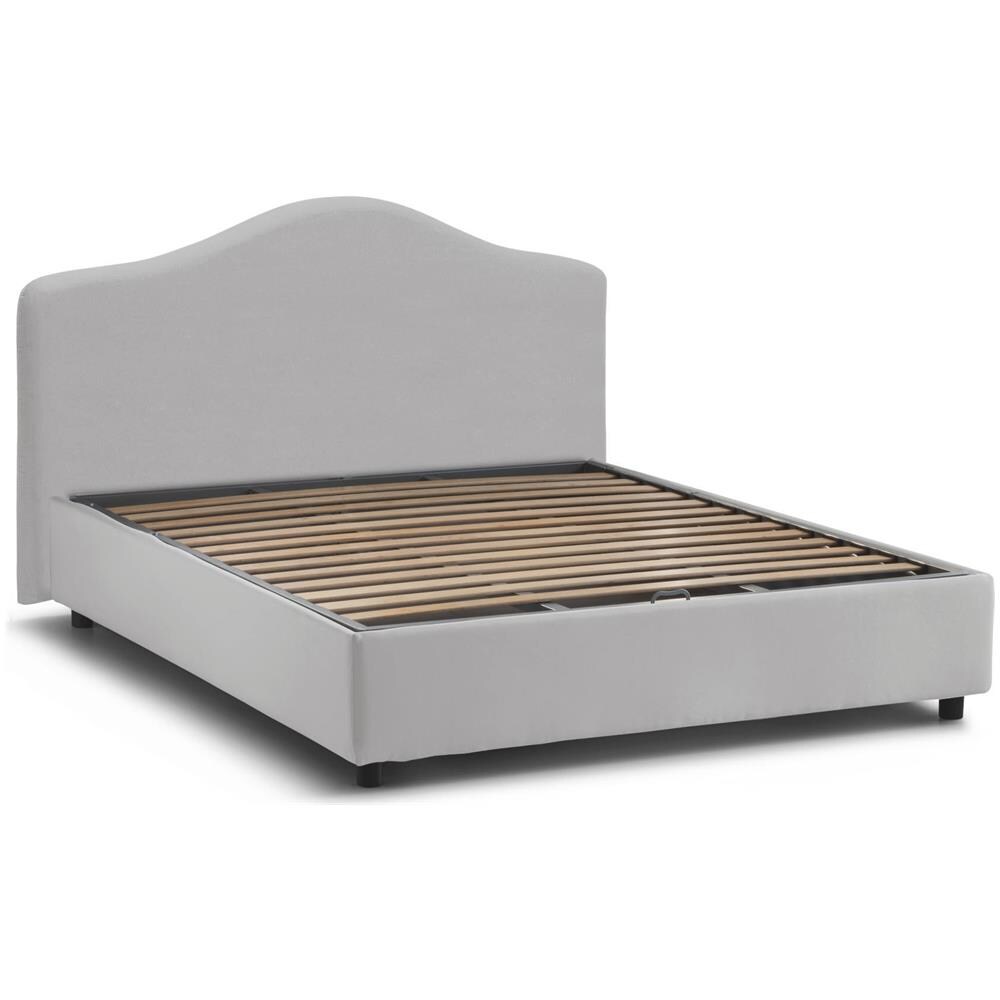 Letto Matrimoniale Mirta, Letto Contenitore Con Rivestimento In Tessuto, 100% Made In Italy, Apertura Frontale, Con Materasso Cm 160x200 Incluso, Bianco - Foto 4