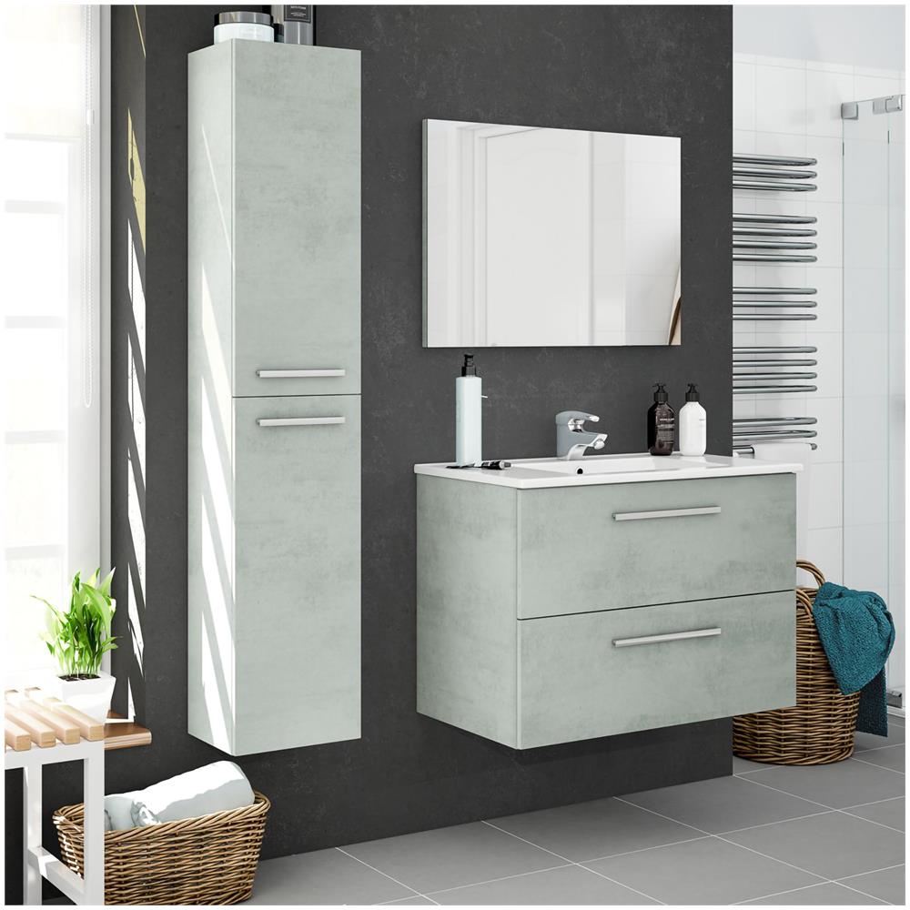 Colonna Bagno Alexandria, Mobile A Colonna Per Bagno A 2 Ante, Armadio Pensile Sospeso Con 2 Ripiani, 30x25h150 Cm, Grigio Cemento - Foto 1