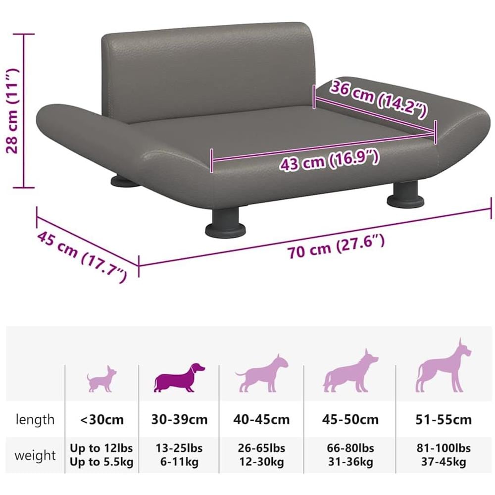 Lettino per Cani Grigio 70x45x28 cm in Similpelle - Foto 7