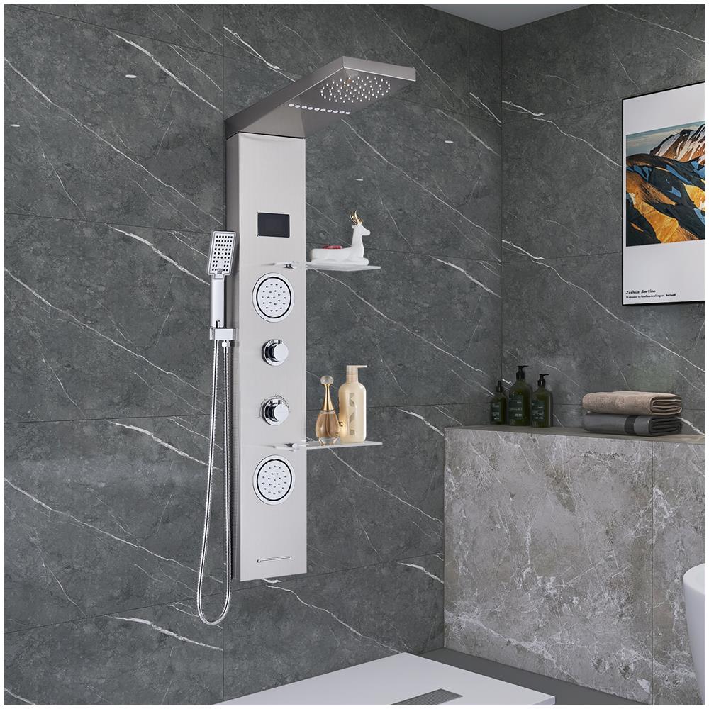 Pannello doccia, Blackswan, tipo M6001, modello nichelato con bocca a cascata, LED e funzioni SPA, misura 124 cm - Foto 2