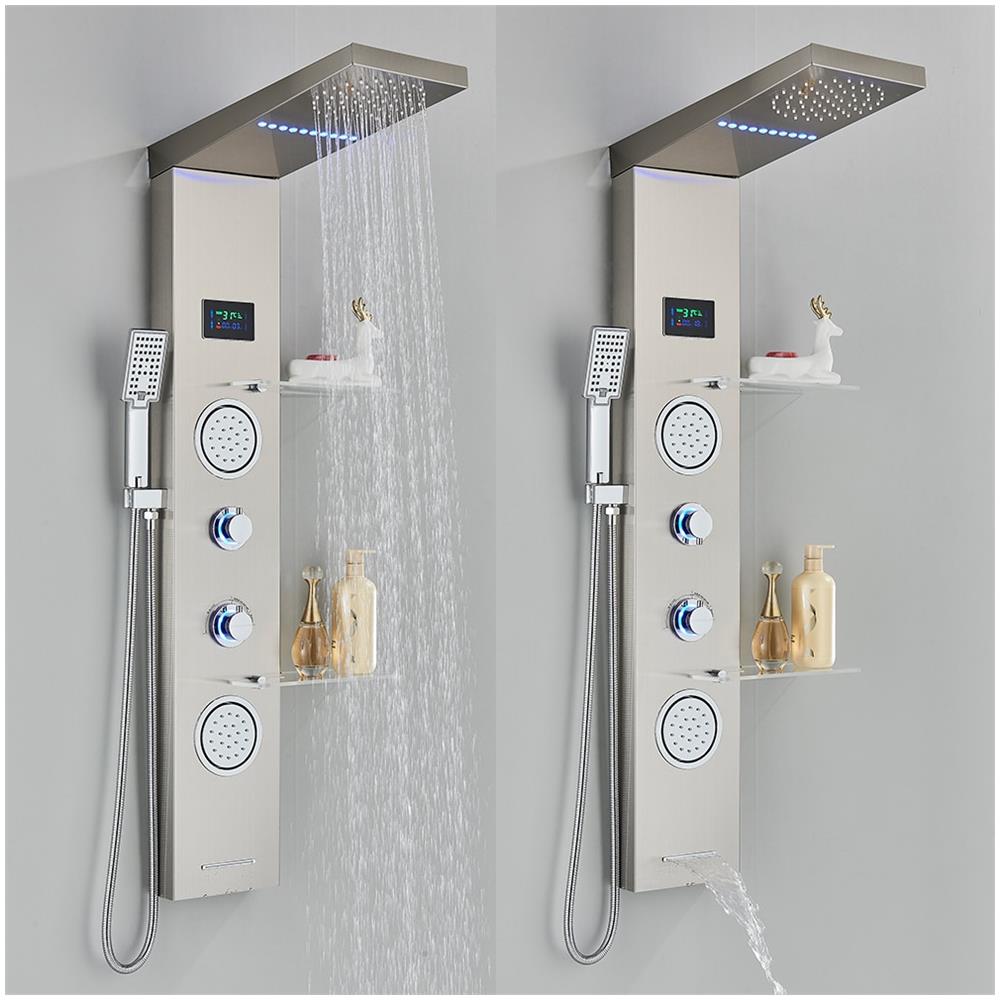 Pannello doccia, Blackswan, tipo M6001, modello nichelato con bocca a cascata, LED e funzioni SPA, misura 124 cm - Foto 4