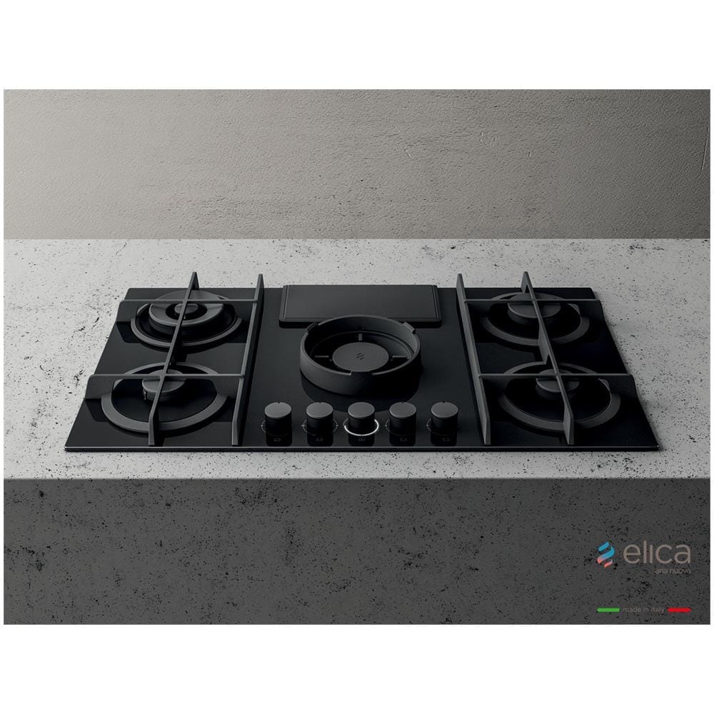 Piano Cottura PRF0147740A a Gas con Cappa 5 Zone Cottura Integrata 88 cm Colore Nero - Foto 1