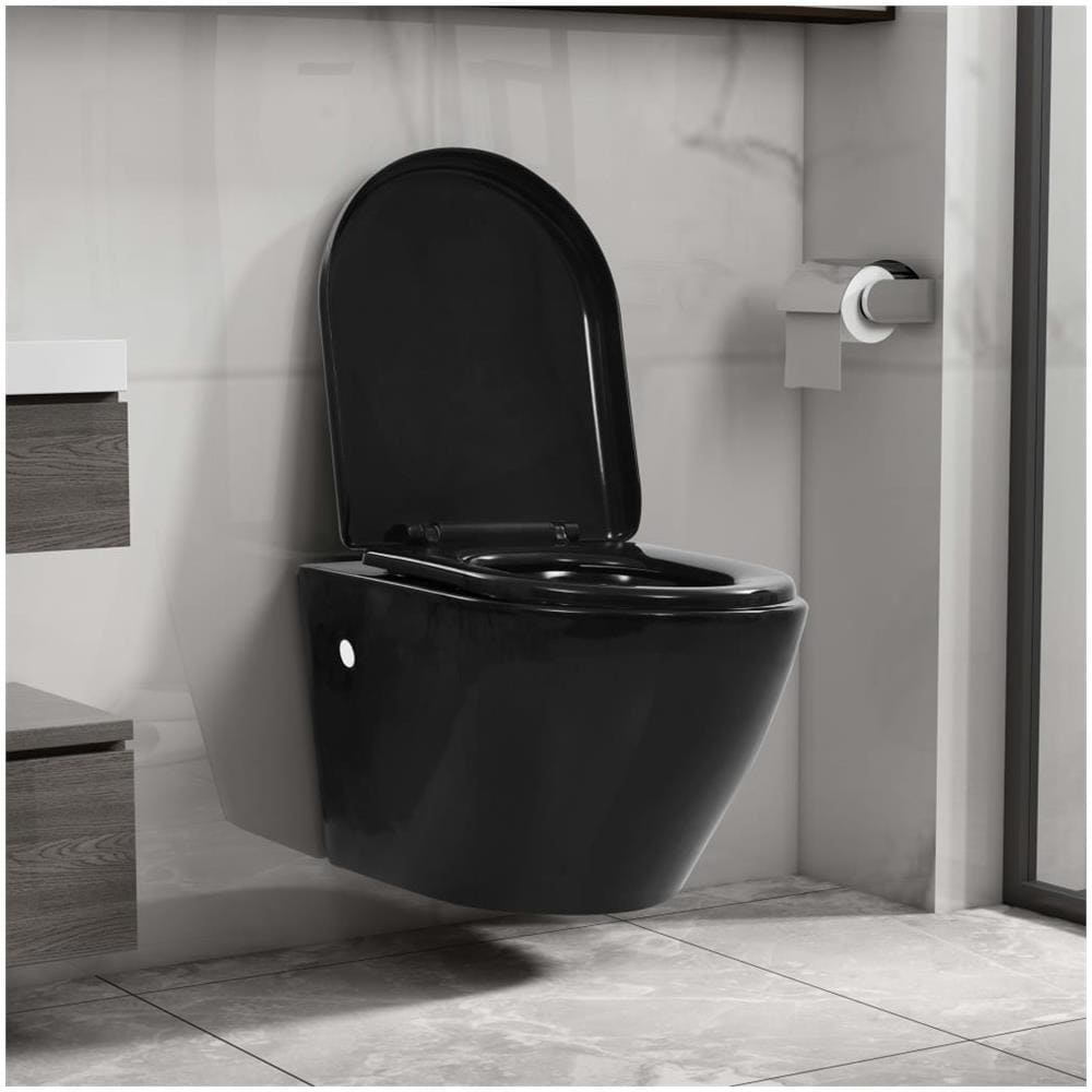 Wc A Muro Con Sciacquone Nascosto In Ceramica Nera - Foto 2