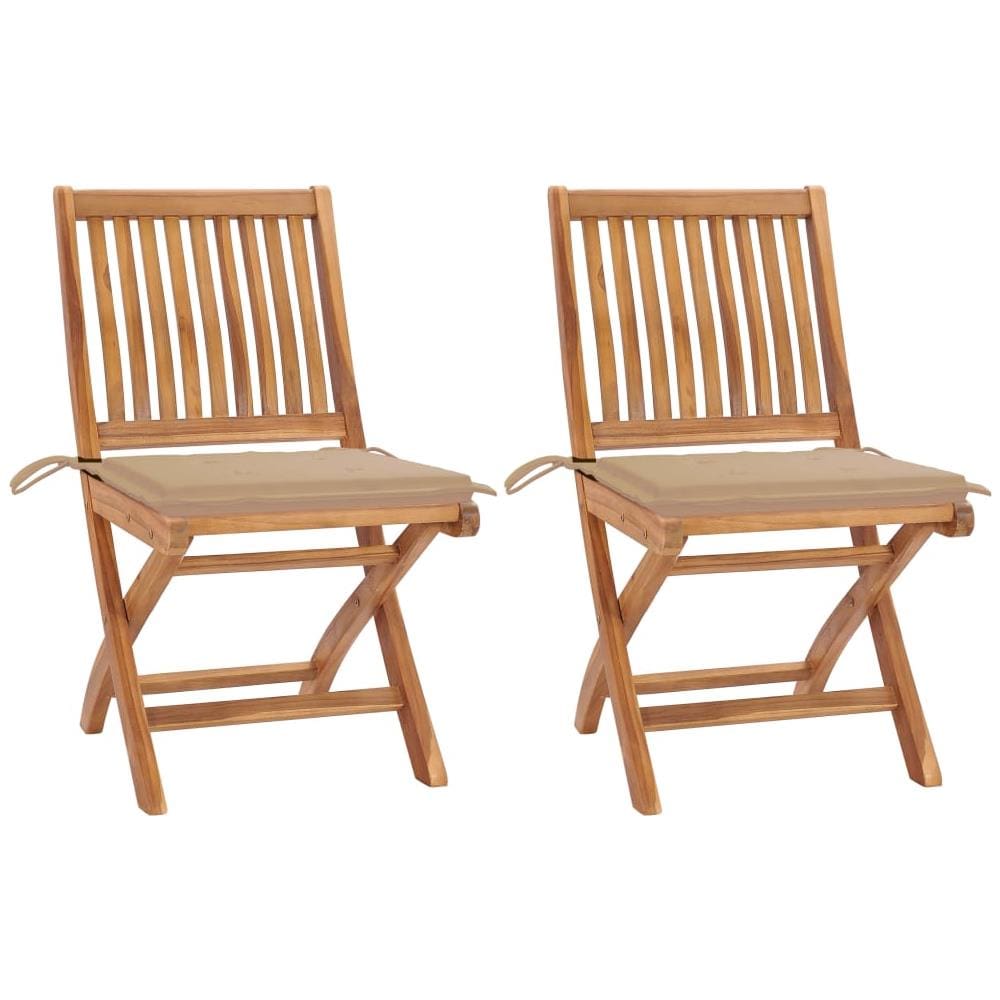 Sedie Da Giardino 2 Pz Con Cuscini Beige In Massello Di Teak - Foto 1