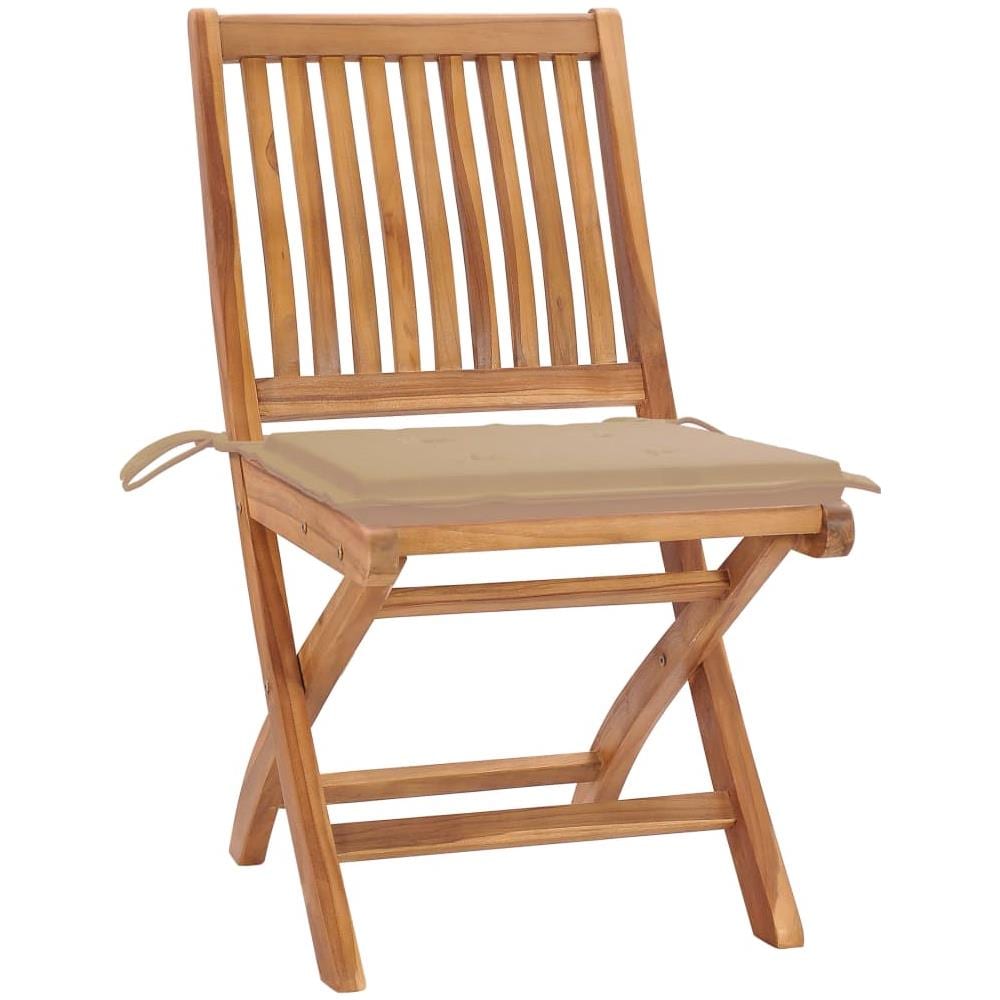 Sedie Da Giardino 2 Pz Con Cuscini Beige In Massello Di Teak - Foto 2