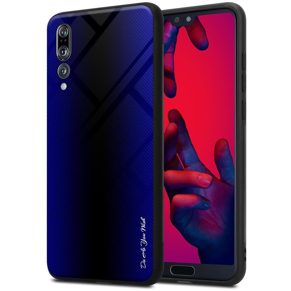 Custodia Compatibile Con Huawei P20 Pro - Ottica A Strisce In Cobalto Viola - Coperchio Protettivo In Vetro Temperato E Silicone Tpu - Foto 1