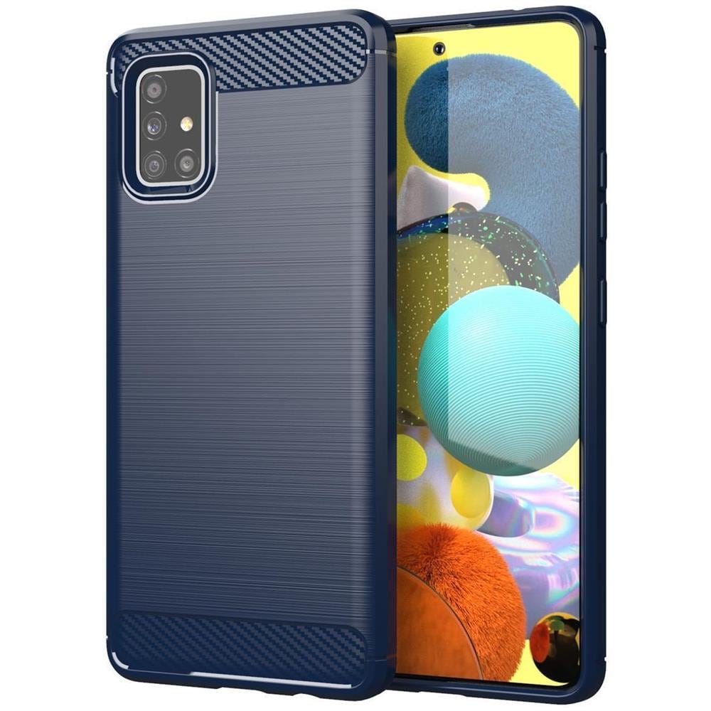 Custodia Compatibile Con Samsung Galaxy A51 4g / M40s In Brushed Blu - Coperchio Protettivo In Silicone Tpu Flessibile In Look Acciaio Inossidabile-fibra Di Carbonio - Foto 1