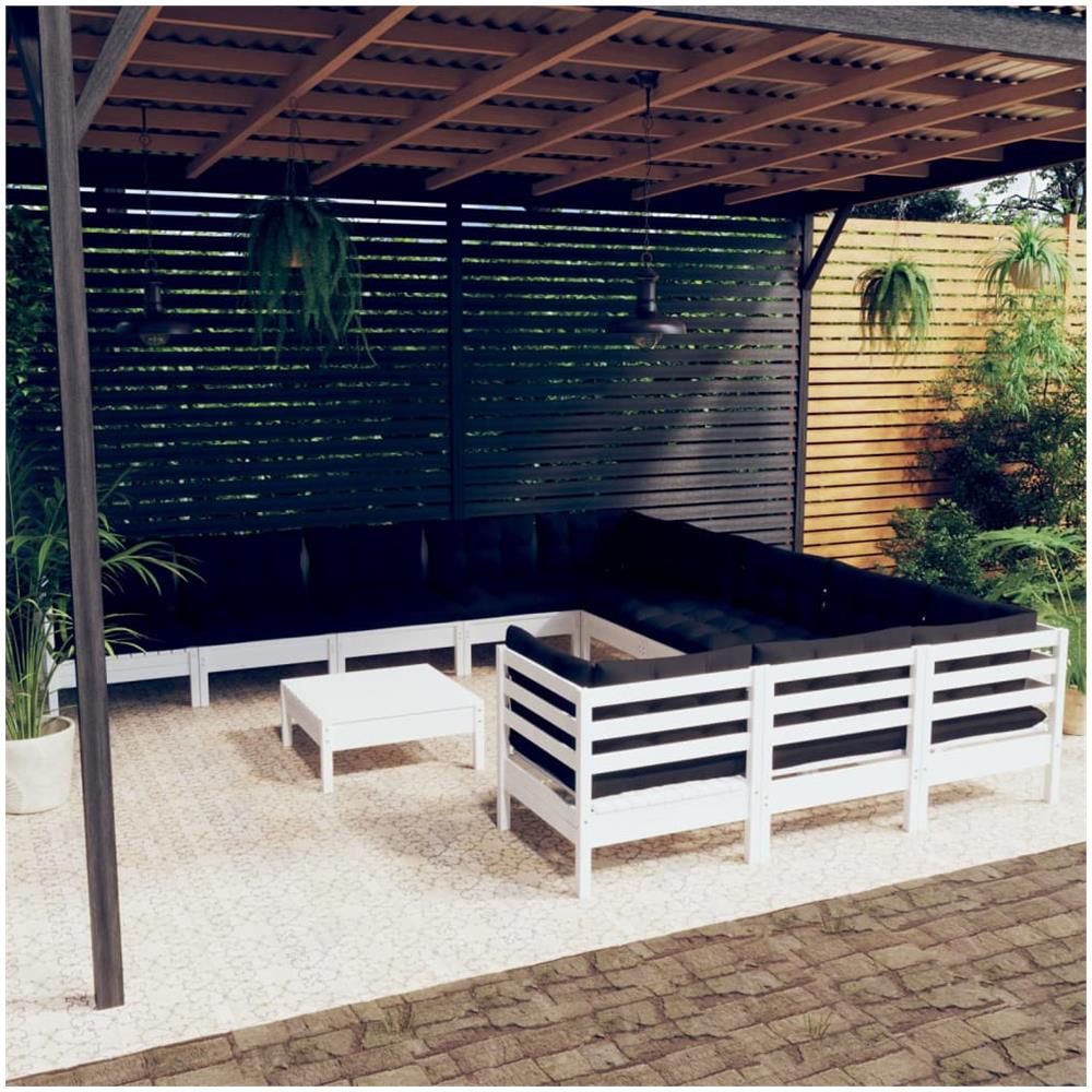 Set Divani Da Giardino 12 Pz Con Cuscini Legno Di Pino Bianco - Foto 1