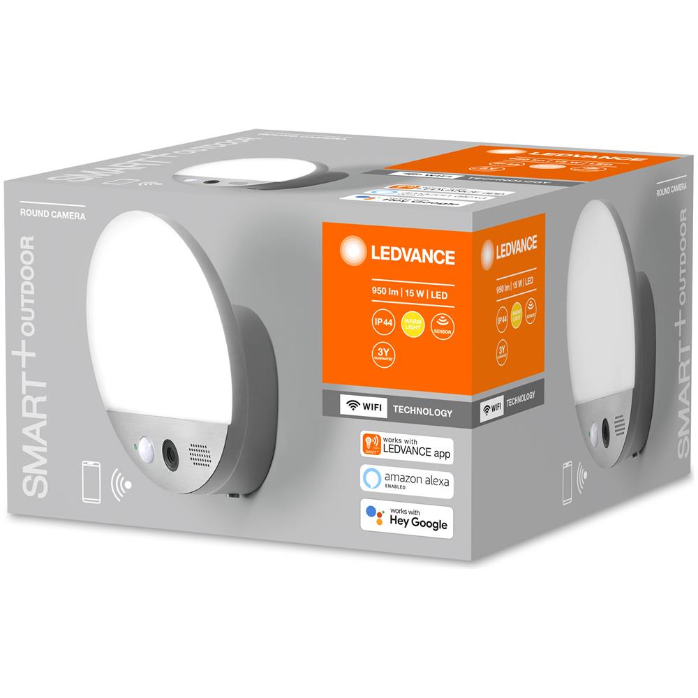 Ledvance Apparecchio Intelligente Da Giardino Led: Per Parete, Smart+ Round Camera / 15 W, 220…240 V, Ampiezza Fascio Luminoso: 120, Warm White, 3000 K, Materiale Del Corpo: Plastic, Ip44 - Foto 2