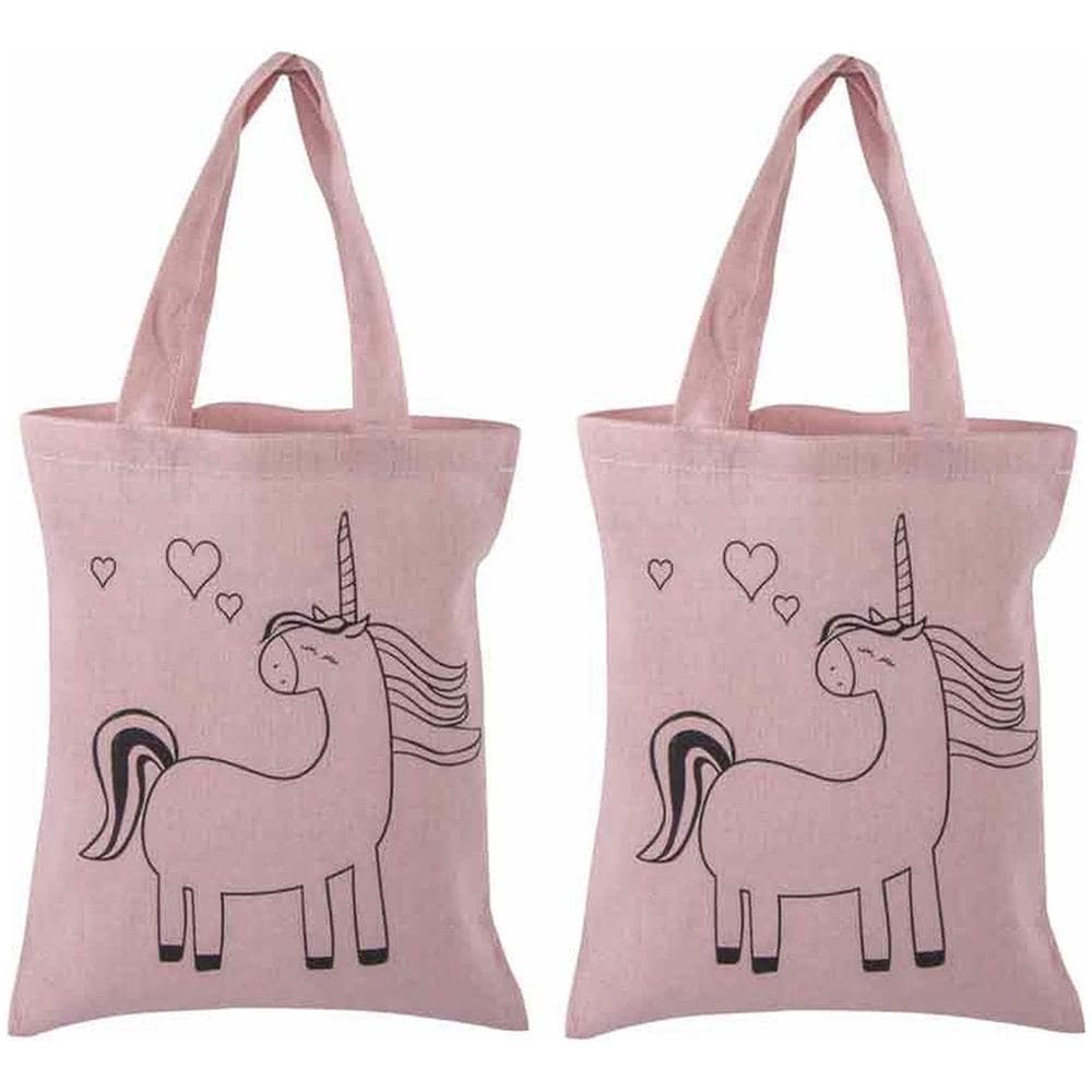 2 Sacchetti Di Cotone Rosa 25 X 20 Cm - Unicorno - Foto 1