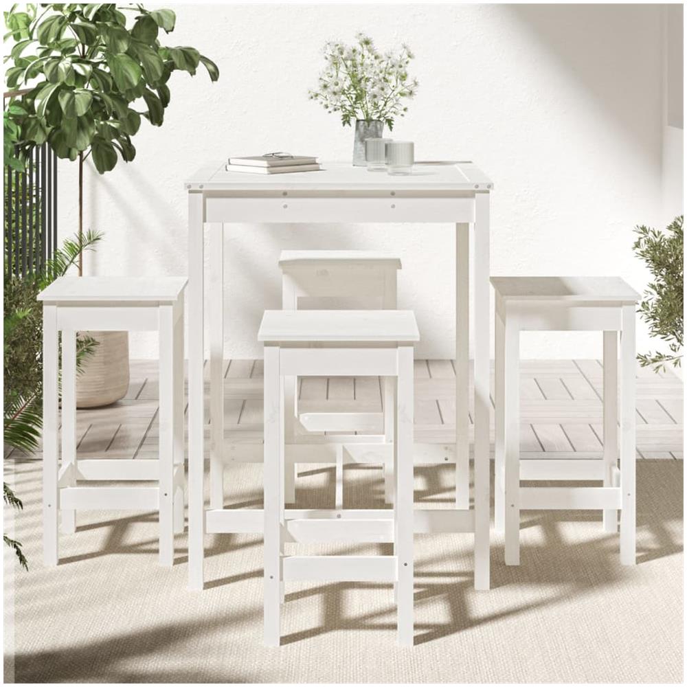 Set Bar Da Giardino 5 Pz Bianco In Legno Massello Di Pino - Foto 3
