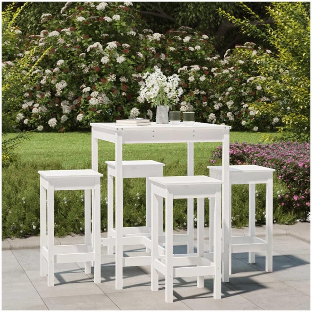 Set Bar Da Giardino 5 Pz Bianco In Legno Massello Di Pino - Foto 1