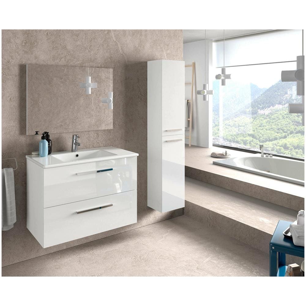 Colonna Bagno Alexandria, Mobile A Colonna Per Bagno A 2 Ante, Armadio Pensile Sospeso Con 2 Ripiani, 30x25h150 Cm, Bianco Lucido - Foto 1