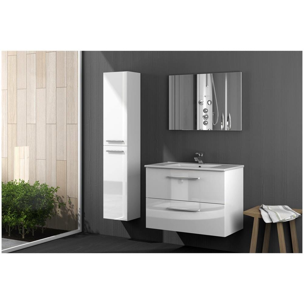 Colonna Bagno Alexandria, Mobile A Colonna Per Bagno A 2 Ante, Armadio Pensile Sospeso Con 2 Ripiani, 30x25h150 Cm, Bianco Lucido - Foto 4