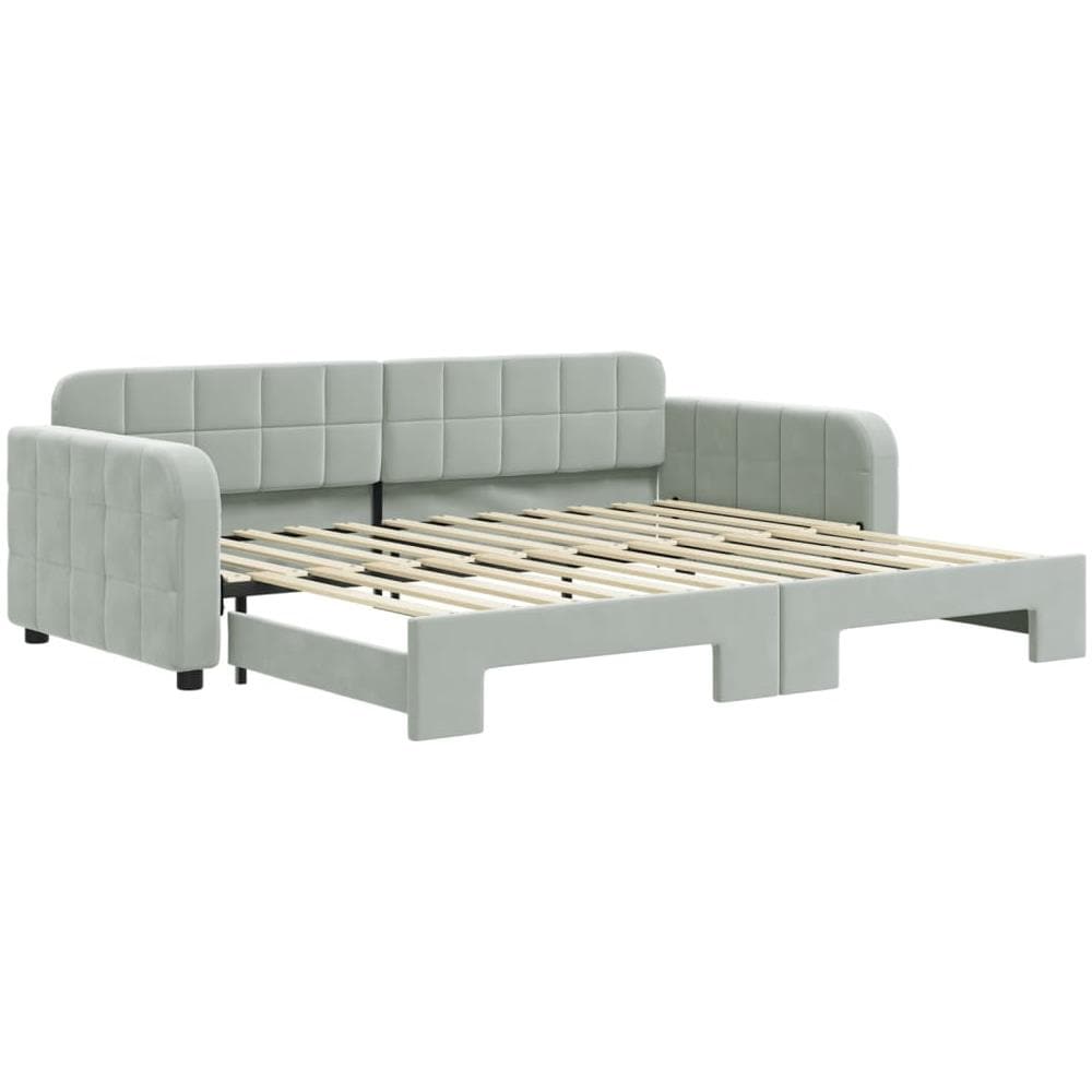Divano Letto Con Letto Estraibile Grigio Chiaro 90x200 Velluto - Foto 2