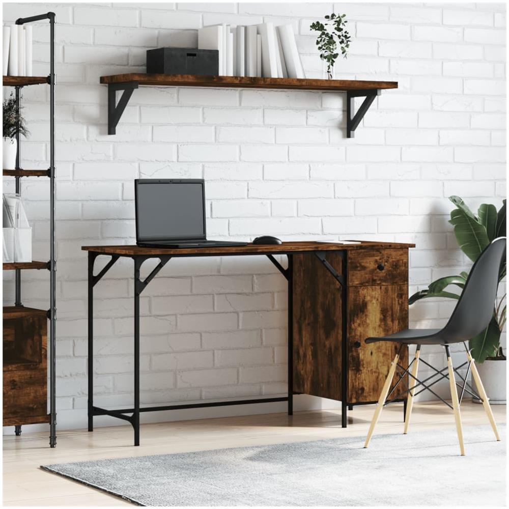 Scrivania Computer Rovere Fumo 131x48x75 Cm Legno Multistrato - Foto 1